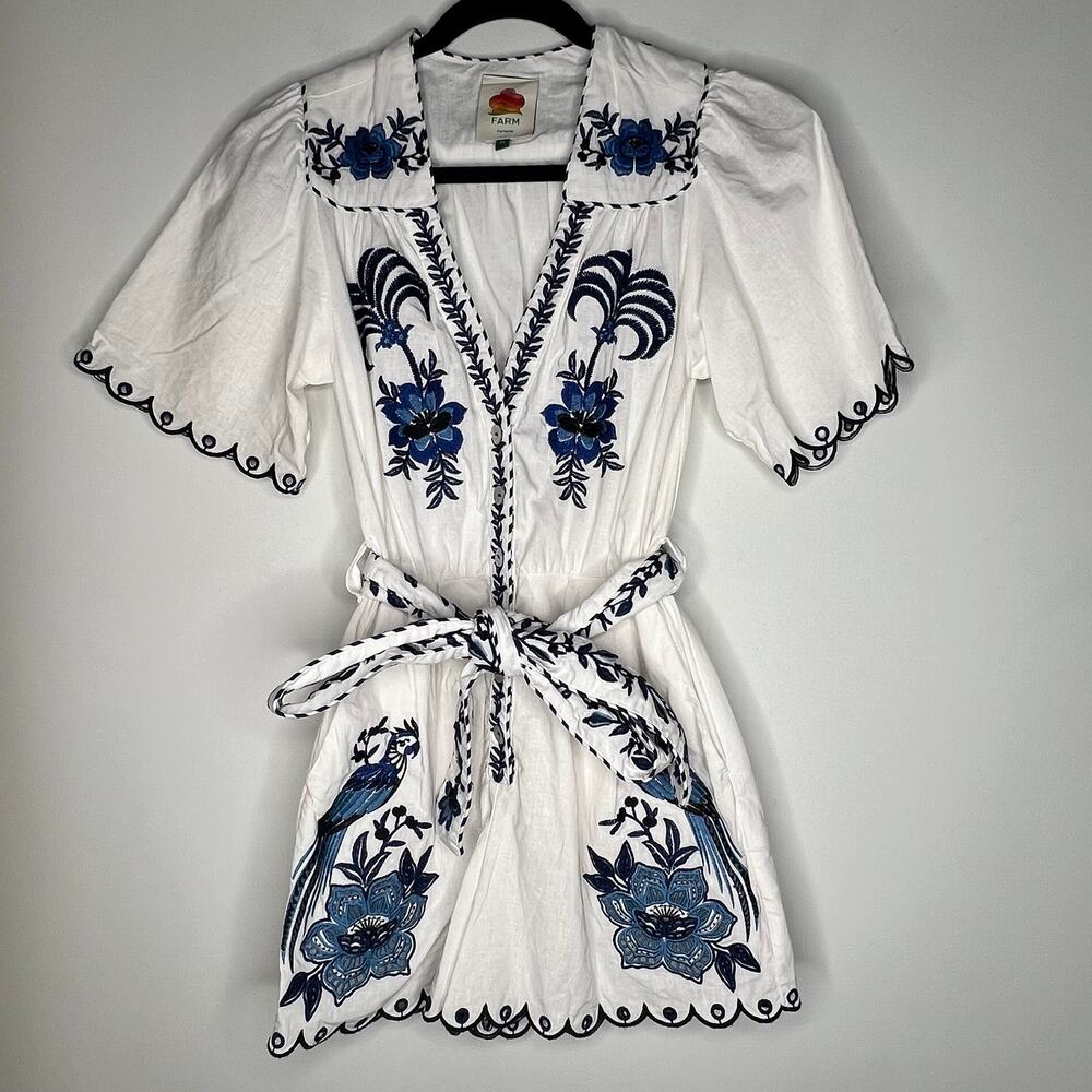 Farm Rio Embroidered Linen Romper Size XS - Picture 4 of 11